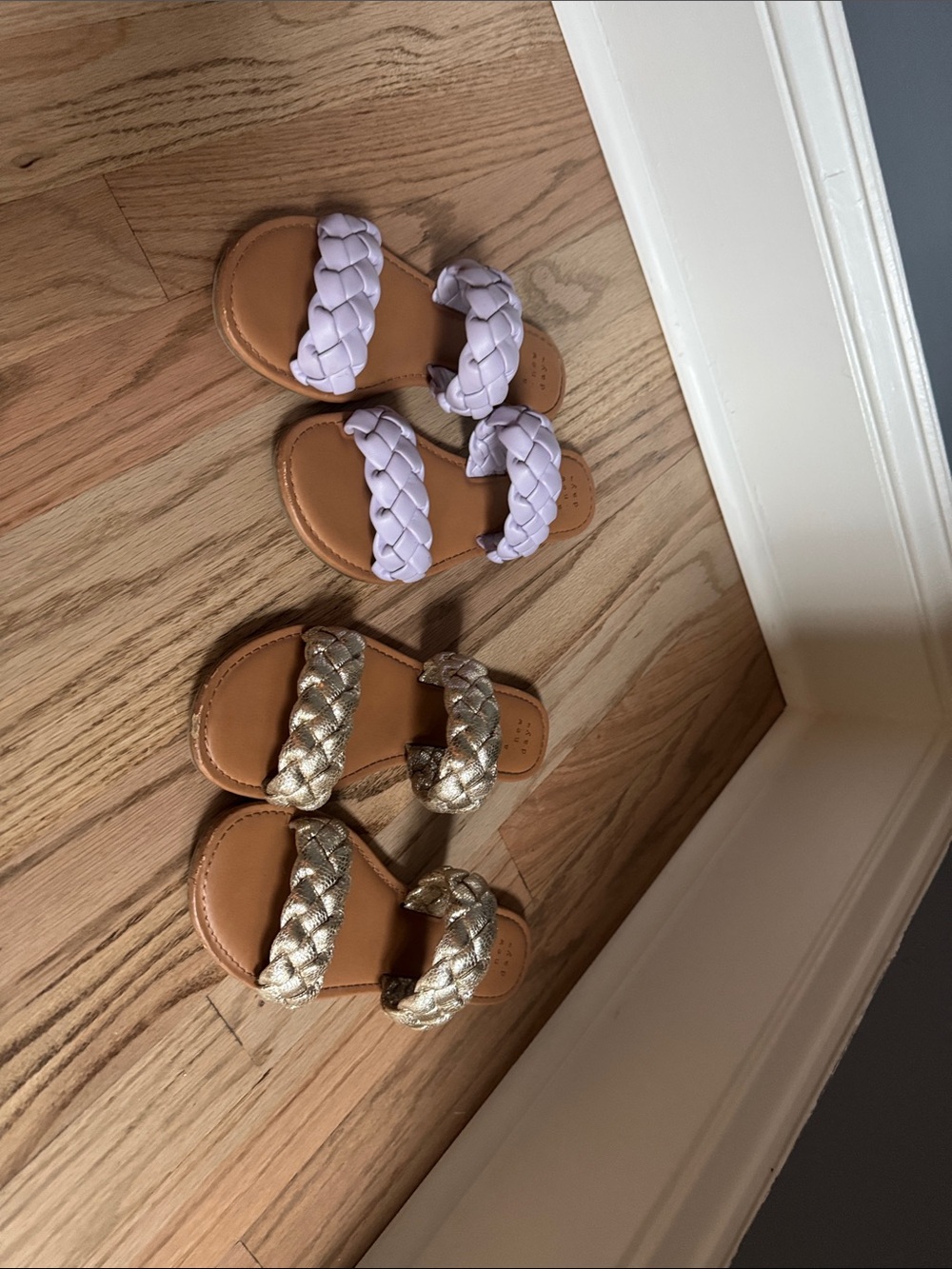 Braided Double-Strap Sandals in Lilac and Gold - Comfortable Slide Sandals